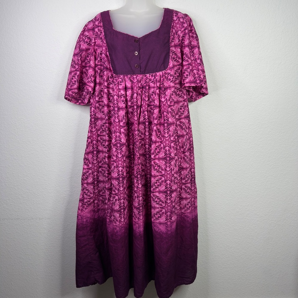 Only Necessities Muu Muu Dress Nightgown Womens 2X Pink Purple Lounge Batik Boho